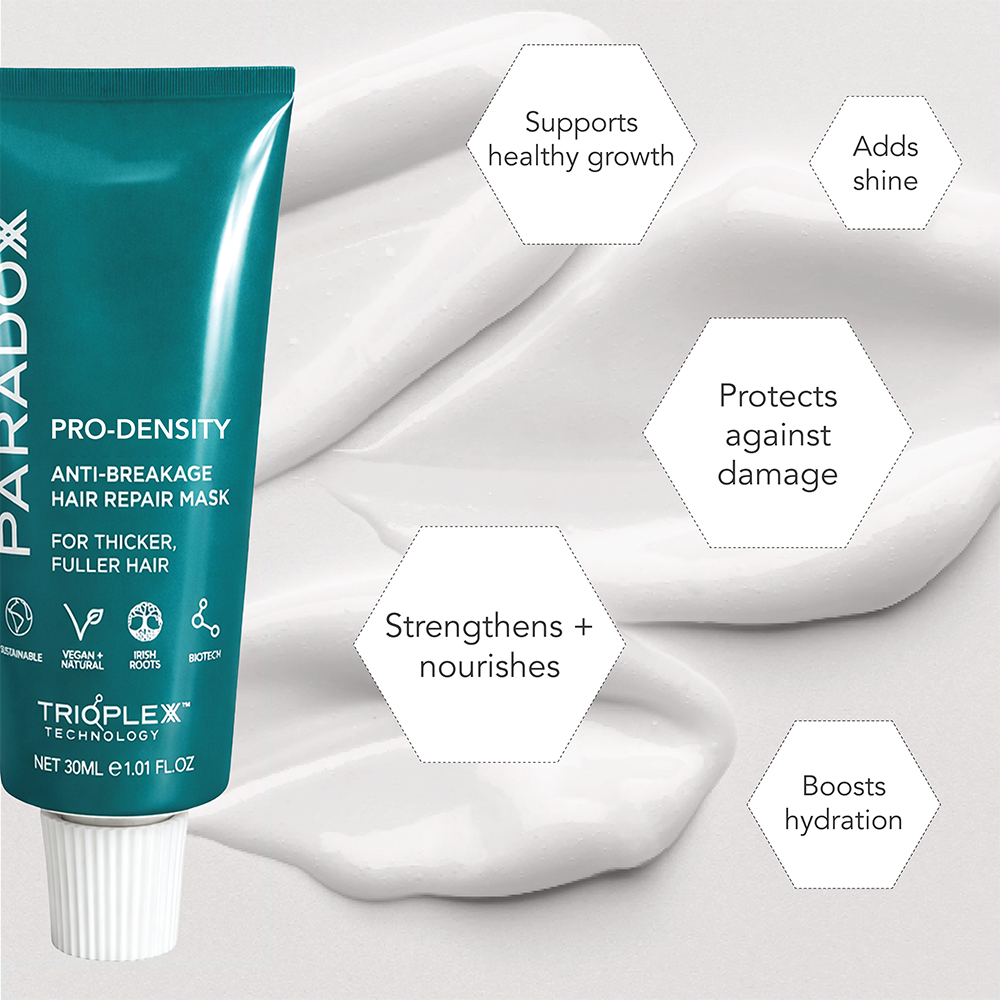 Travel Pro-Density Anti-Breakage Hair Repair Mask with Benefits listed in icons